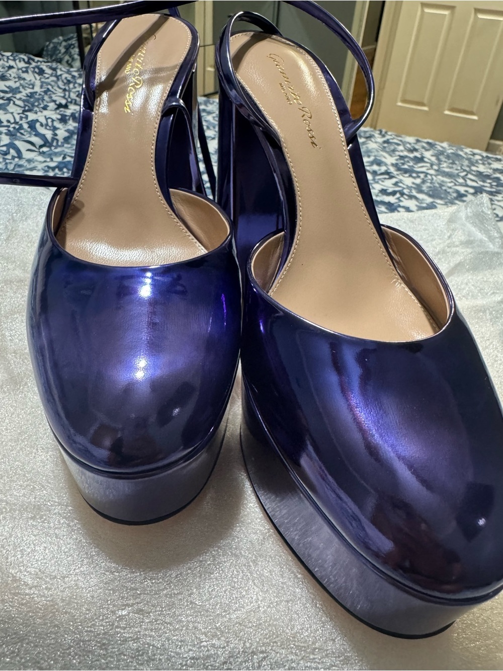 Gianvito Rossi Iridescent Purple Platform Slingback Heels